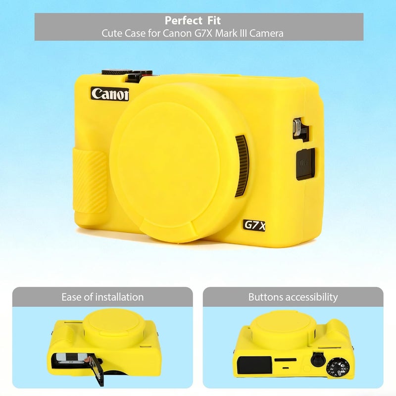 Frevyve Case for Canon G7X Mark III Camera, Soft Silicone Protective Case, Powershot G7X Mark III Sleeve with Removable Lens Cover & Screen Protector Accessories, Slim Fit, Anti-Scratch (Yellow) - Image 3